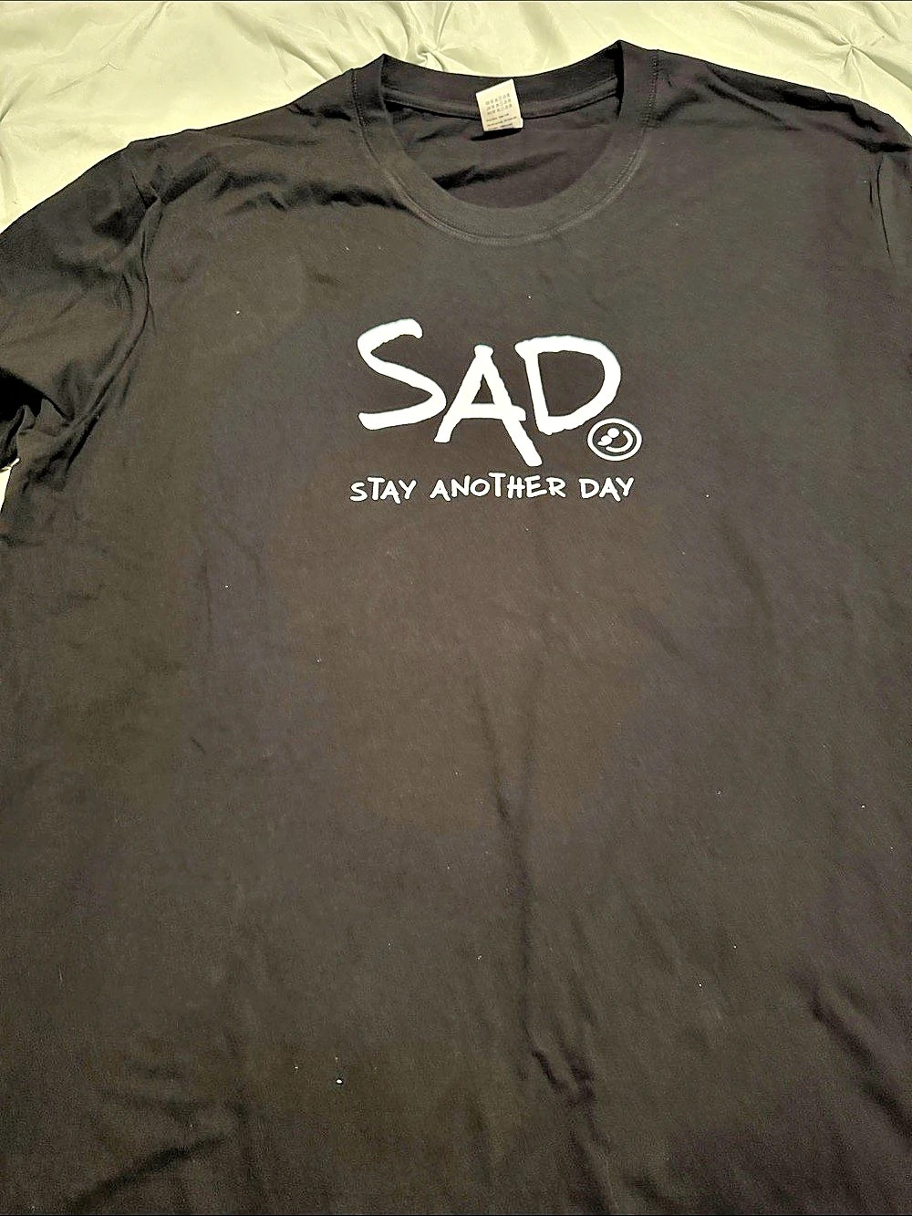Stay Another Day Semicolon Smiley Face T-Shirt Black & White